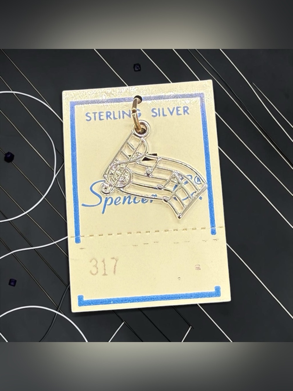 🎼SPENCER CO.🎼VTG Sterling Silver Musical Staff w/Treble Clef & Notes Charm/NIP